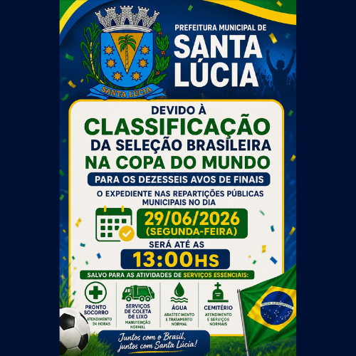 Expediente nas repartições públicas municipais no dia 29/06/2026!!